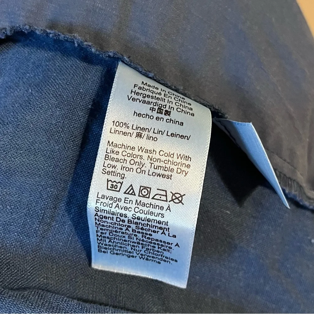 J.Crew Linen Pleated Pull On Elastic Waist Full Length Wide Leg Pant Indigo Blue - Picture 8 of 8